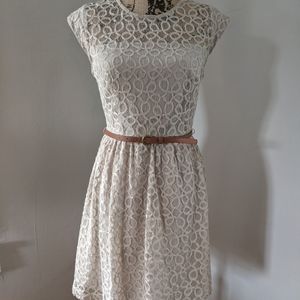 NWOT Beige crochet dress with belt size small